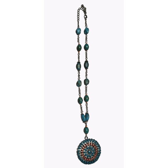 Vintage Native American Turquoise Sunbeam Concho Pendant Necklace Jewelry Women - Picture 2 of 8